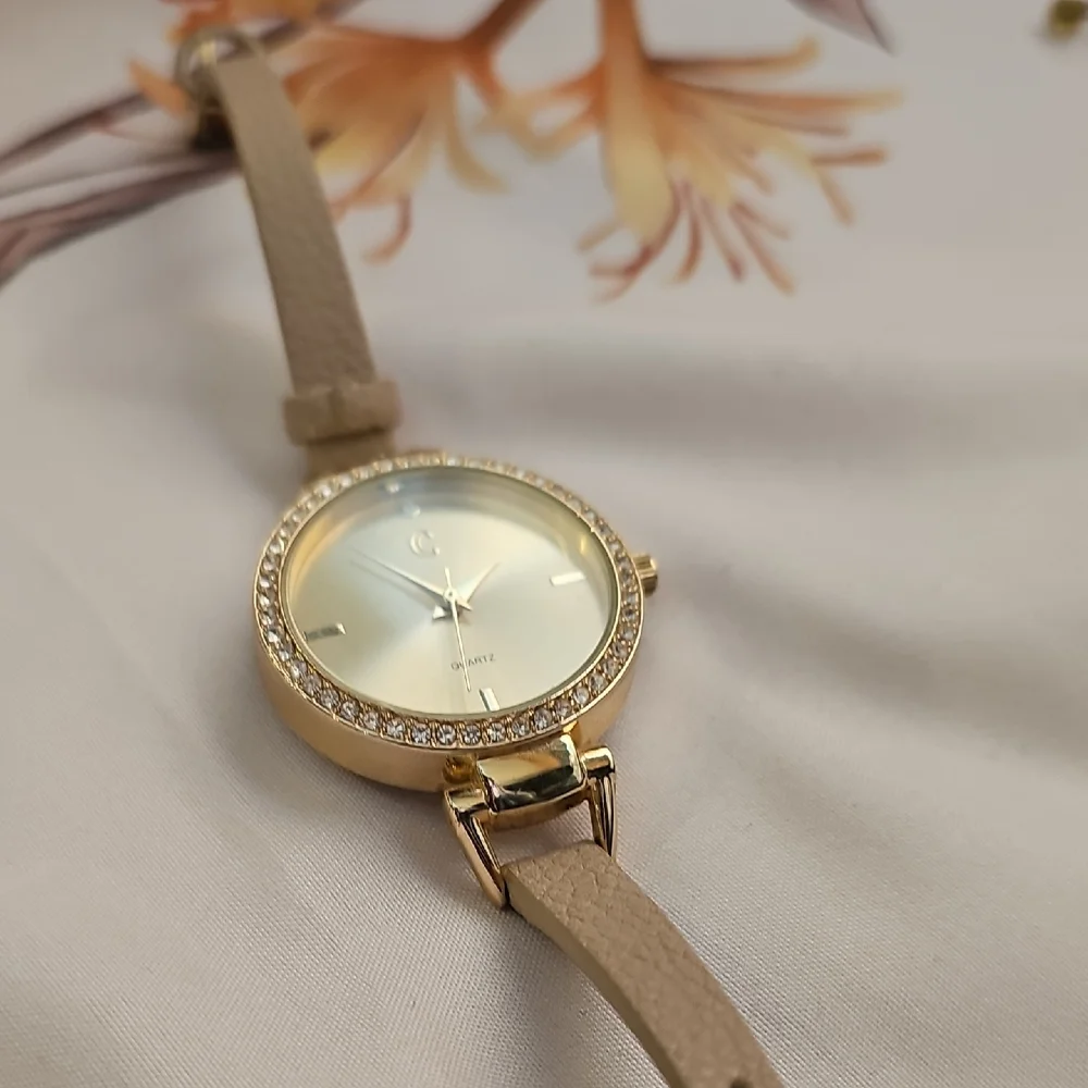 Charming Charlie Gold Watch with Beige Strap Needs Battery